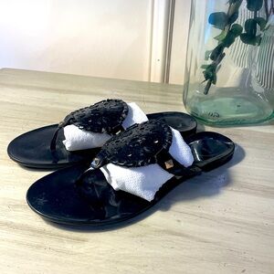 Jack Rogers Size 3 Black Suede and Shiny Jelly Flip Flop Slide Sandals